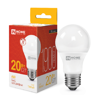 Лампа светодиодная LED-A60-VC 20Вт 230В Е27 3000К 1900Лм IN HOME