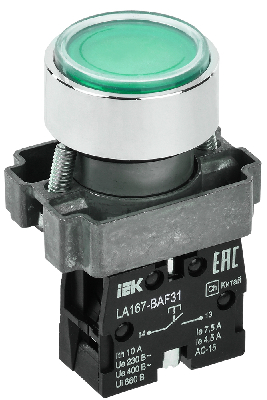 Кнопка LA167-BAF31 d=22мм 1з зеленая