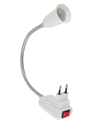Переходник вилка-Е27 гибкий 300 мм с выключателем белый