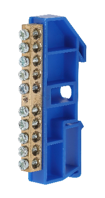 Шина N  ноль  на DIN-изол ШНИ-6х9-10-Д-синий