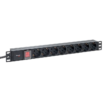 Блок розеток PDU TERACOM PRO 19'' 1U 16А/250В 8 розеток Schuko с выключателем шнур питания длиной 2 метра сечение 3x1.5 мм2 вилка Schuko корпус пластик черный