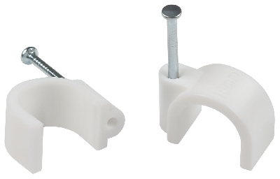 Скоба пластиковая крепежная круглая 16 мм белая NO-224-575 (50 шт/уп)