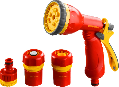 Поливочный набор GS-34 пластиковый: пистолет с 8 режимами, комплект соединительной арматуры 3/4''