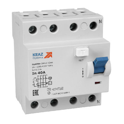 Выключатель дифференциального тока (УЗО) 4П 40А 100мА AС OptiDin DМ63-4340-AС-УХЛ4