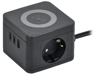 DOMINIC Удлинитель с беспроводной зарядкой 10Вт У02К 2 места 2P+PE 1,3м 3х1,0мм2 16А/250В USB A+C черный IEK