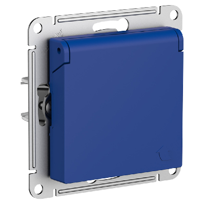 ATLASDESIGN РОЗЕТКА с заземл. со шторк. с крышкой, 16А, IP20, механизм, АКВАМАРИН