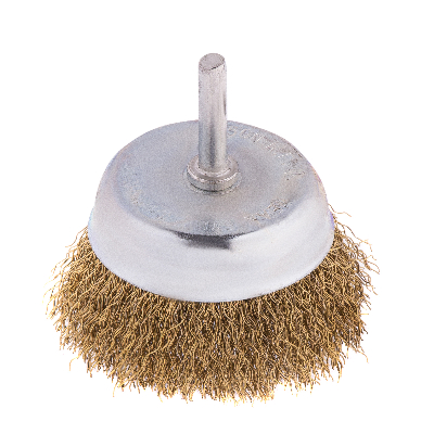 Щетка для дрели, 75 мм, чашка со шпилькой, латунированная витая проволока