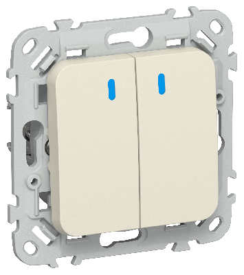 FLITE Выключатель 2-клавишный с индикацией 10А ВС12-1-1-ФлСл сливочный IEK