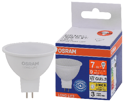 Лампа светодиодная LED 7Вт GU5.3 3000К 560Лм спот 220В (замена 60Вт) OSRAM
