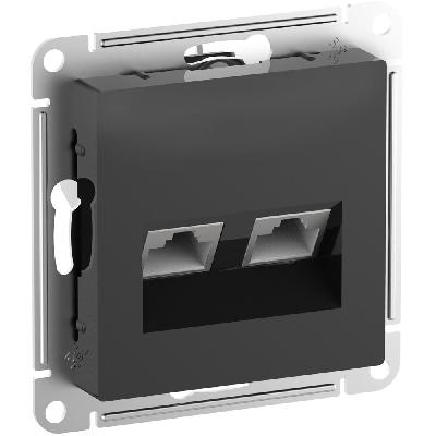 ATLASDESIGN РОЗЕТКА двойная компьютерная RJ45+RJ45, кат.6А, механизм, КАРБОН