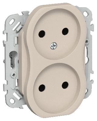 FLITE Розетка 2-местная без заземления без защитных шторок безвинтовое крепление 10А РС02-1-ФлЛ льняной IEK