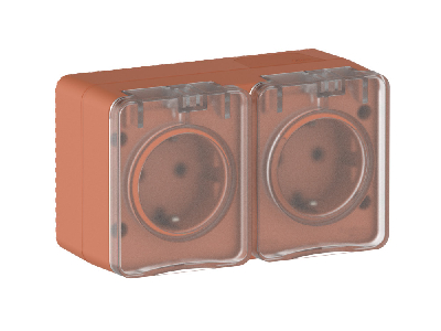 AtlasDesign PROFI IP54 О/У РОЗЕТКА двойная с з/к со шторками 16А, ТЕРРАКОТОВЫЙ