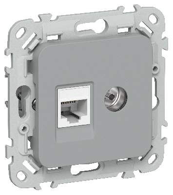 FLITE Розетка 2-местная RJ45/TV категория 5Е UTP РКТВ5е-2-0-ФлС серый IEK