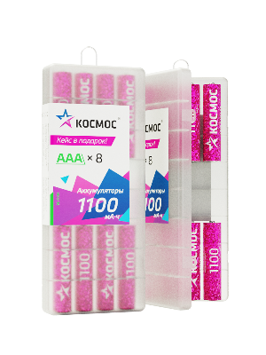 Аккумулятор R03 (ААА) 1100mAh Ni-Mh 8 шт в боксе, КОСМОС