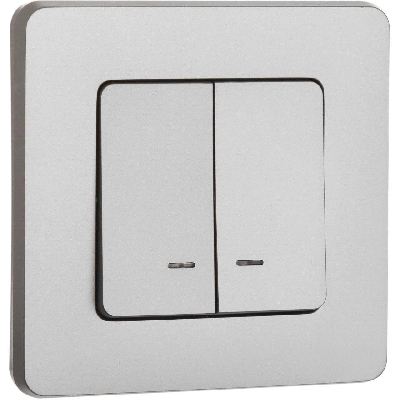 Выключатель двухклавишный с подсветкой/индикацией INSPIRIA 10 AX 250 В~ алюминий