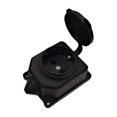 Розетка настенная однофазная с заглушкой КОМПАКТ каучук черный