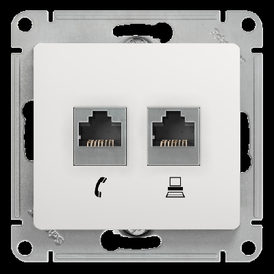 GLOSSA Розетка телефон/компьютер RJ11+RJ45 категория 5е в рамку белая