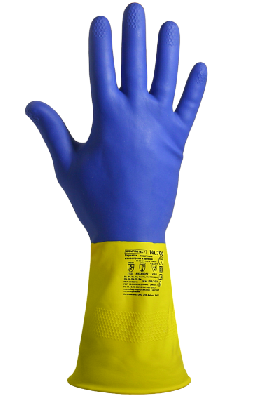 Перчатки химостойкие латекс/неопрен с внутренним хлопковым напылением, толщина 0,70 мм,  синие- желтые ArmProtect NL700,  р.XL (10)