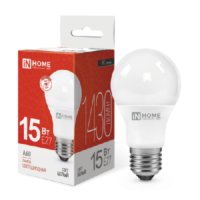 Лампа светодиодная LED-A60-VC 15Вт 230В Е27 4000К 1430Лм IN HOME