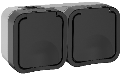 Розетка 2-местная горизонтальная TORS 16А IP55 графит