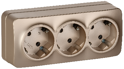 GLORY Розетка 3-местная для открытой установки с заземлением без защитных шторок 16А РС23-3-ХШм шампань матовый IEK