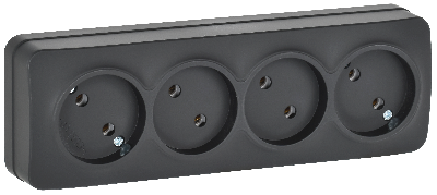 GLORY Розетка 4-местная для открытой установки без заземления без защитных шторок 10А РС24-2-ХЧм черный матовый IEK