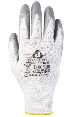 Защитные перчатки, полиэстер, нитрил. покр., серые, размер L (12пар)