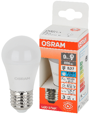Лампа светодиодная LED Star Шарообразная 9Вт (замена 75Вт), 806Лм, 6500К, цоколь E27 OSRAM