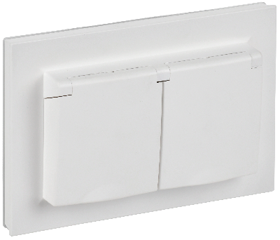 BRITE Розетка 2-местная с заземлением с защитными шторками и крышкой 16А в сборе IP44 РСбш12-3-44-БрАБ арктический белый IEK