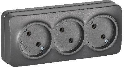 GLORY Розетка 3-местная для открытой установки без заземления без защитных шторок 10А РС23-2-ХСм сталь матовый IEK