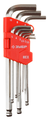 Набор ключей ''Мастер'' имбусовые длинные с шариком, Cr-V, сатинированное покрытие, пластиковый держатель, HEX 1,5-10мм, 9 пред