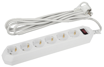 Сетевой фильтр (белый) с заземл, 3x0,75мм2, с выкл, 6гн, 3м USF-6es-3 м-W-BOX