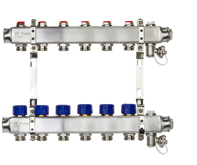 Коллекторная группа SSM-6R set 6 контуров 1' x 3/4' с термостатическими клапанами и кронштейнами