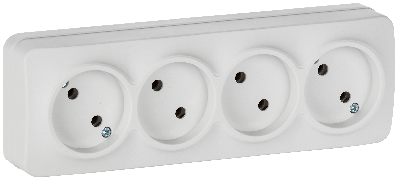 GLORY Розетка 4-местная для открытой установки без заземления без защитных шторок 10А РС24-2-ХБм белый матовый IEK