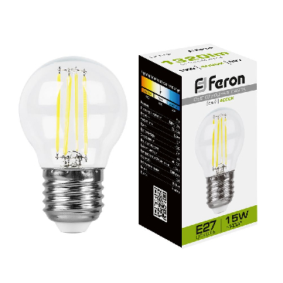 Лампа светодиодная LED 15вт Е27 белый шар FILAMENT