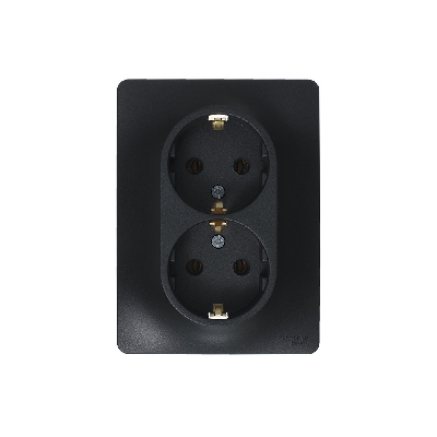 GLOSSA Розетка двойная с заземлением антрацит в сборе