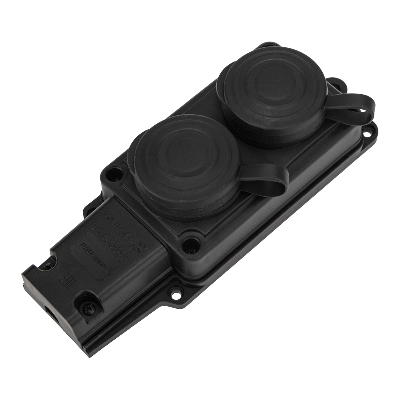 Розетка (колодка) штепсельная двухместная влагозащищенная 2P+PE 230V, 16 А, IP44 каучук, REXANT