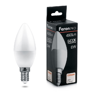 Лампа светодиодная LED 6вт Е14 дневной матовая свеча Feron.PRO