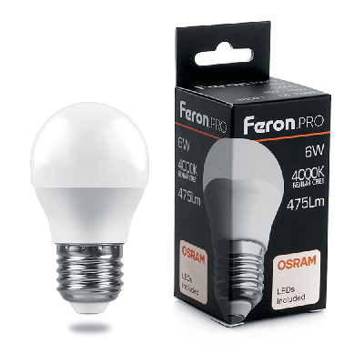 Лампа светодиодная LED 6вт Е27 белый матовый шар Feron.PRO