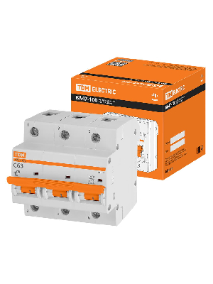 Выключатель автоматический ВА47-100 трехполюсной 63А 10кА характеристика С