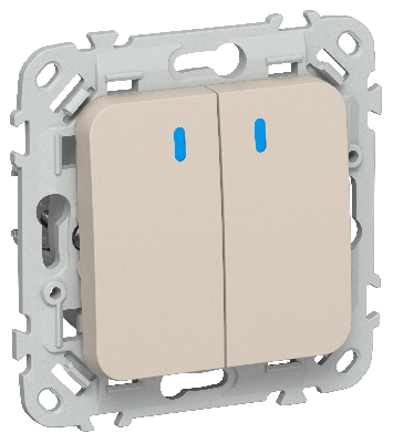 FLITE Выключатель 2-клавишный с индикацией 10А ВС12-1-1-ФлЛ льняной IEK