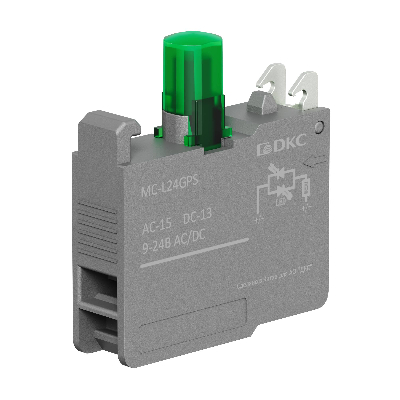 Контактный блок с клеммными зажимами под винт со светодиодом на  9-24В, зелёный