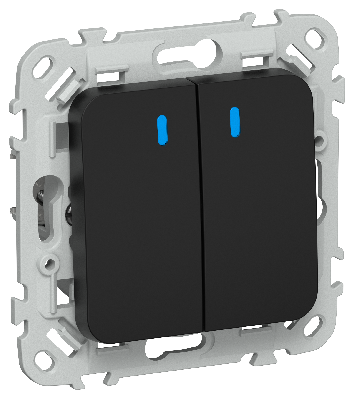 FLITE Выключатель 2-клавишный проходной с индикацией 10А ВС62-1-1-ФлЧ черный IEK