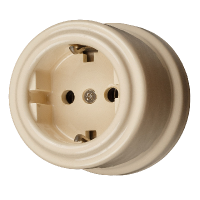 Ретро розетка Лизетта с заземлением, керамика, цвет песочное золото