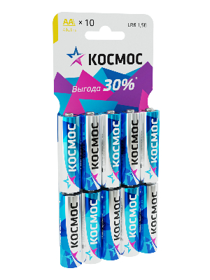 Элемент питания LR6 AA, Alkaline 1.5В, 10шт/уп Космос