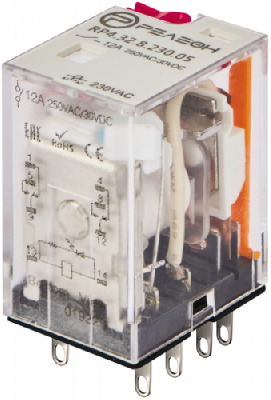 Промежуточное реле, 2 перекидных контакта 12А (230В AC) блокируемая кнопка проверки, светодиод