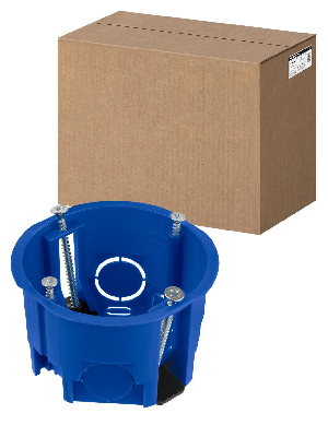 Установочная коробка СП D68х45мм, саморезы, пластиковые лапки, синяя, IP20,