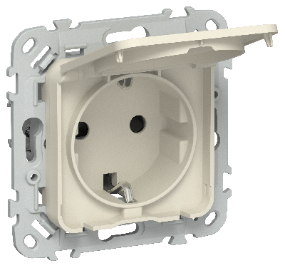 FLITE Розетка с заземлением с защитными шторками и крышкой безвинтовое крепление 16А IP44 РСшкр11-1-44-ФлСл сливочный IEK