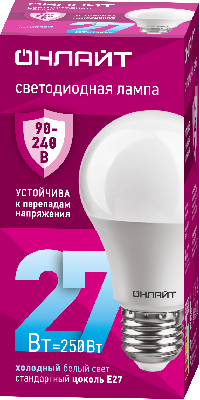 Лампа светодиодная 27вт OLL-A60-27-230-6.5K-E27 ОНЛАЙТ