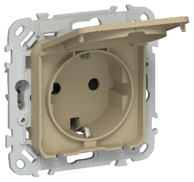 FLITE Розетка с заземлением с защитными шторками и крышкой безвинтовое крепление 16А IP44 РСшкр11-1-44-ФлХ хаки IEK